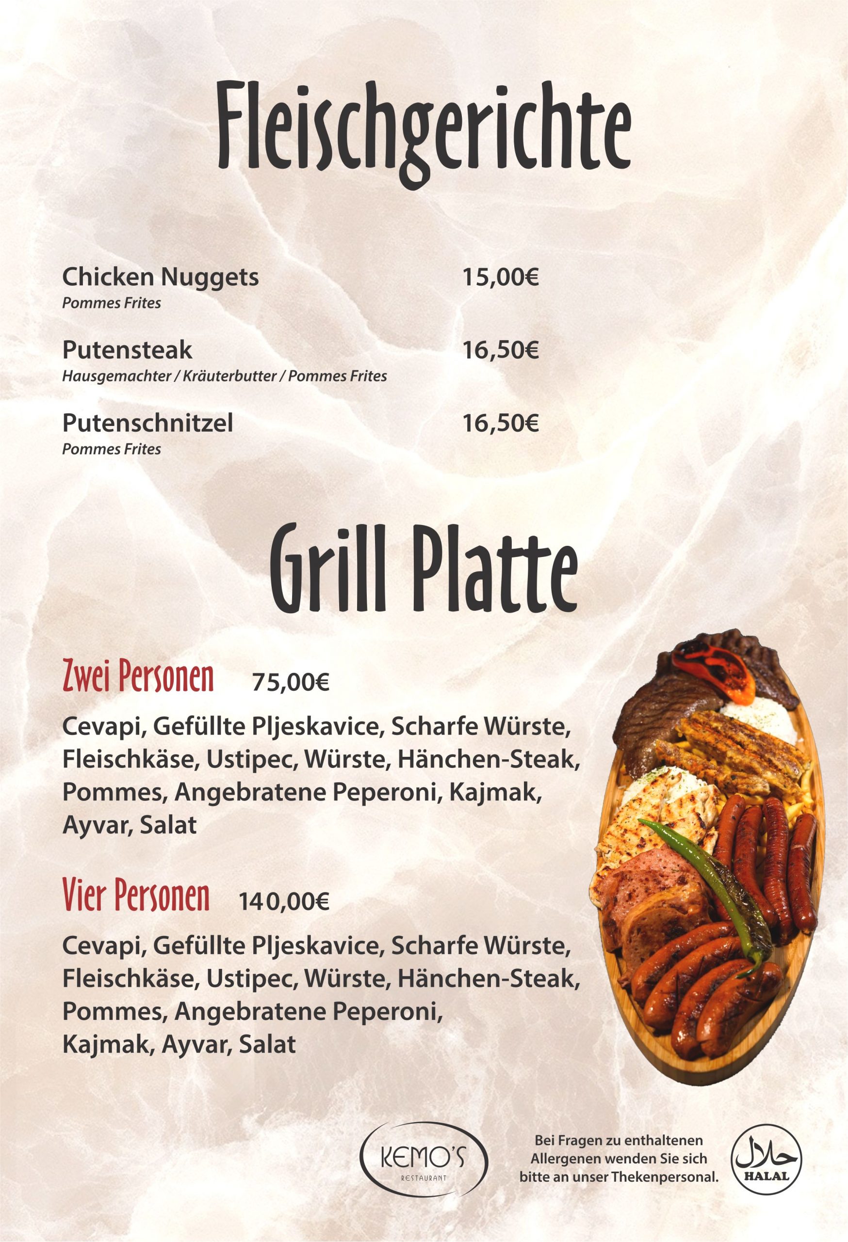 Speisekarte Kemo's Restaurant, Seite 5