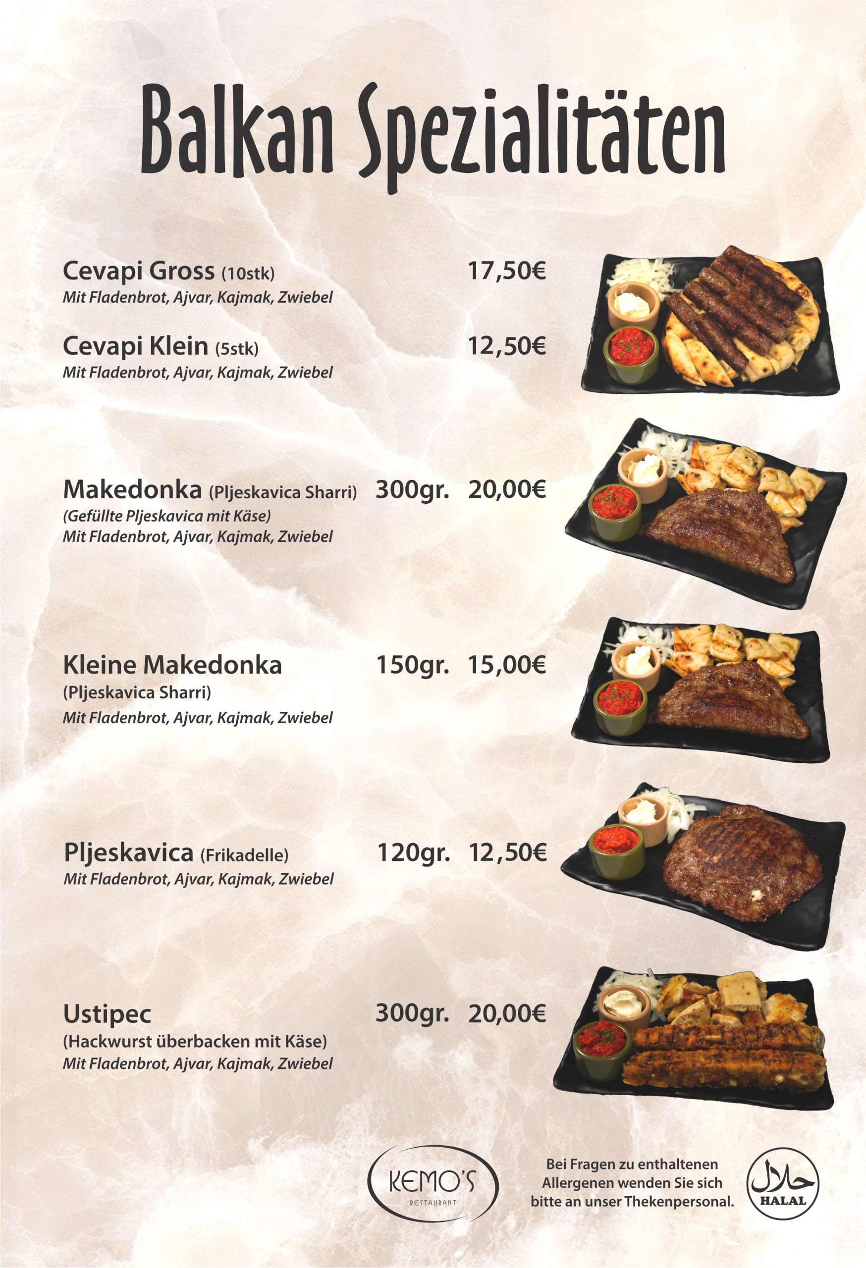 Speisekarte Kemo's Restaurant, Seite 6